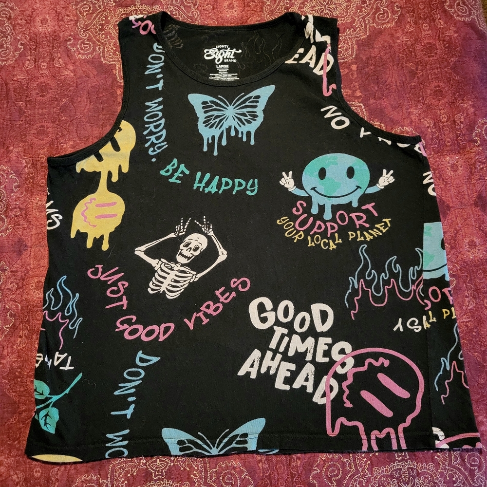 This cool, funky black men's tank top, size large.
